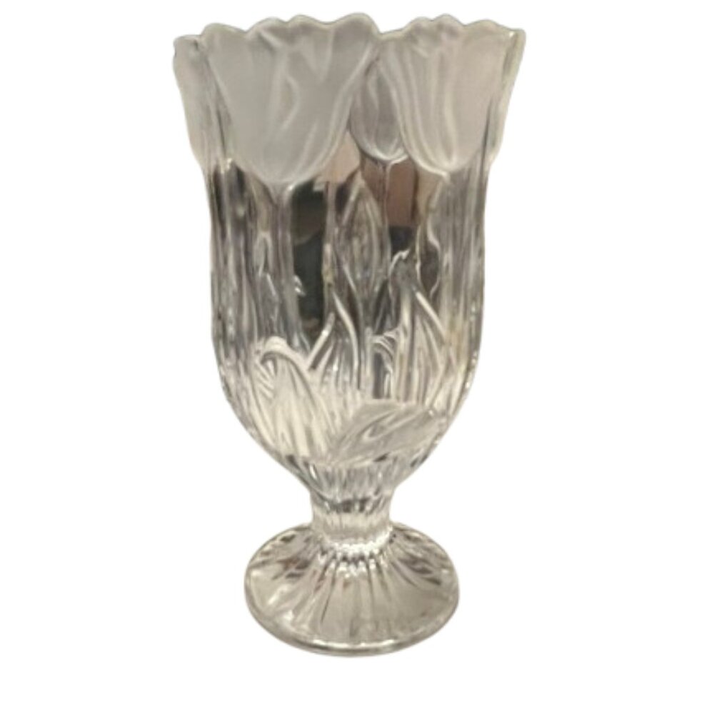 Tulip Motif Hurricane Block Lead Crystal Vase